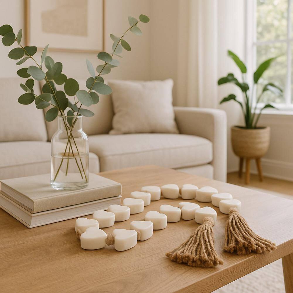 White 38 in. x 1 in. Marble and Jute Hearts Garland price history on PriceWatchPro