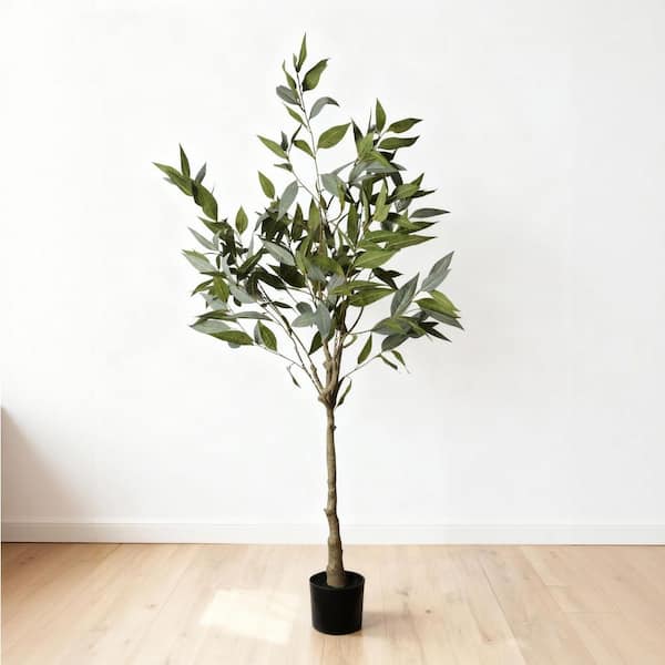Avex 5 ft. Artificial Eucalyptus Tree in Black Plastic Pot