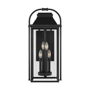 Wellsworth Large 3-Light Textured Black Outdoor Wall Lantern Sconce with Clear Glass