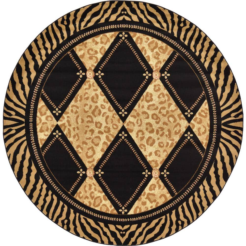 Unique Loom Wildlife Ocelote Light Brown 8' 0 x 8' 0 Round Rug