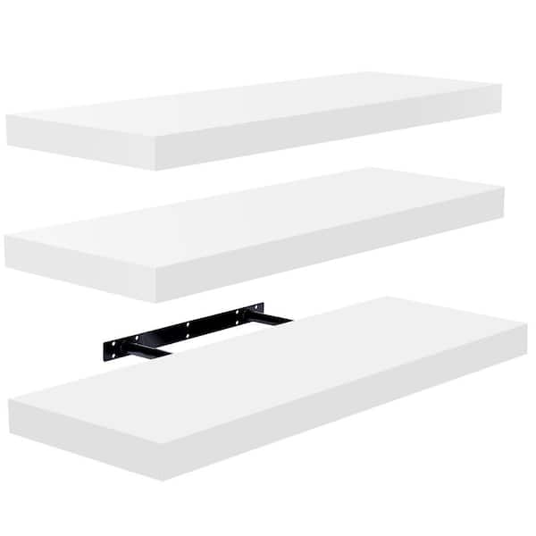 Floating Shelves, 24 in. W x 9 in. D White Decorative Wall Shelves with Invisible Brackets (3-Pack)