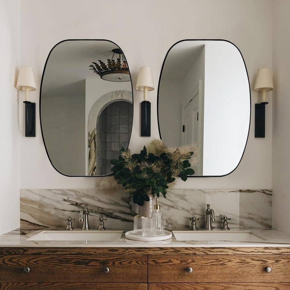 20x30 Inch Black Oval Metal Framed Decorative Mirror