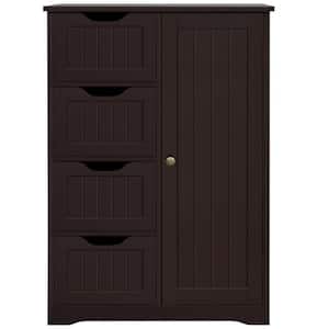 22 in. W x 12 in. D x 32.5 in. H Brown Linen Cabinet with 4 Drawers and 1 Cupboard