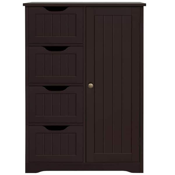 Dracelo 22 in. W x 12 in. D x 32.5 in. H Brown Linen Cabinet with 4 Drawers and 1 Cupboard