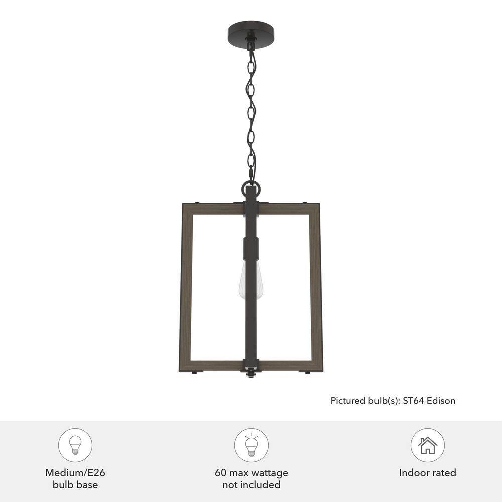 Noble Bronze and Oak 14" Geometric Pendant Light
