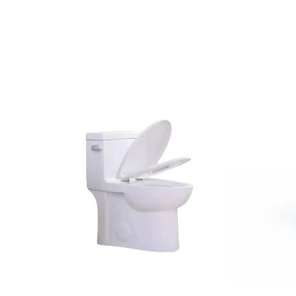 1-piece 1.28 GPF Single Flush Elongated Toilet in Gloss White Seat Included