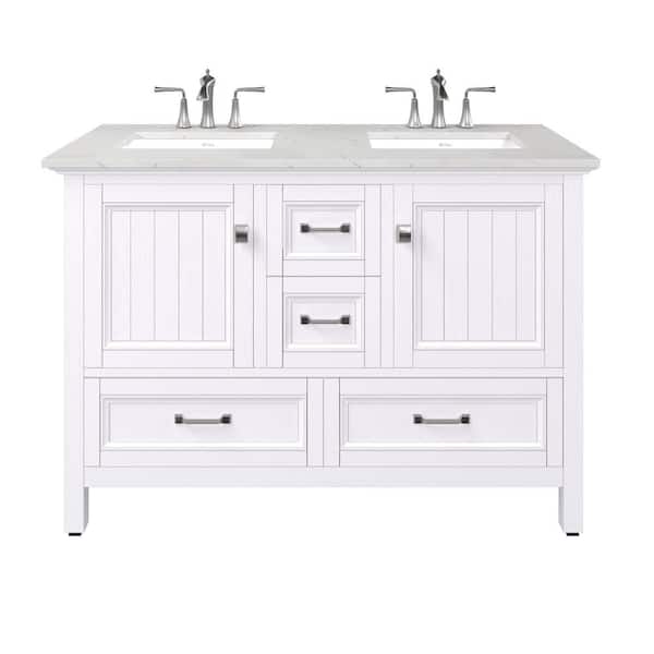 Britney 48 in. Double Sink White Bath Vanity with White Carrara Quartz Top (Assembled)