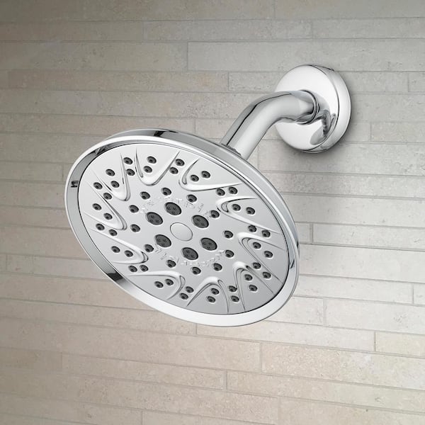 1-Spray 6 in. Single Wall Mount Waterfall Fixed Rain Shower Head in Chrome