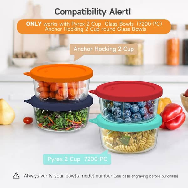 JFVKAF 4 Pack 2 Cup Silicone Leak-Proof Airtight Lid Set for Round Glass Bowl Storage Covers Dishwasher Safe