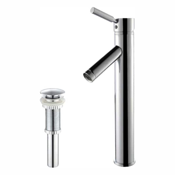 KRAUS Sheven Single Hole Single-Handle Vessel Bathroom Faucet with Matching Pop Up Drain in Chrome