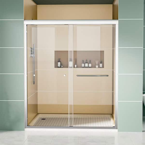 Vomlor 56-60 in. W x 70 in.H Sliding Semi-Frameless Shower Door in Chrome Double Bypass Sliding Shower Door with Tempered Glass