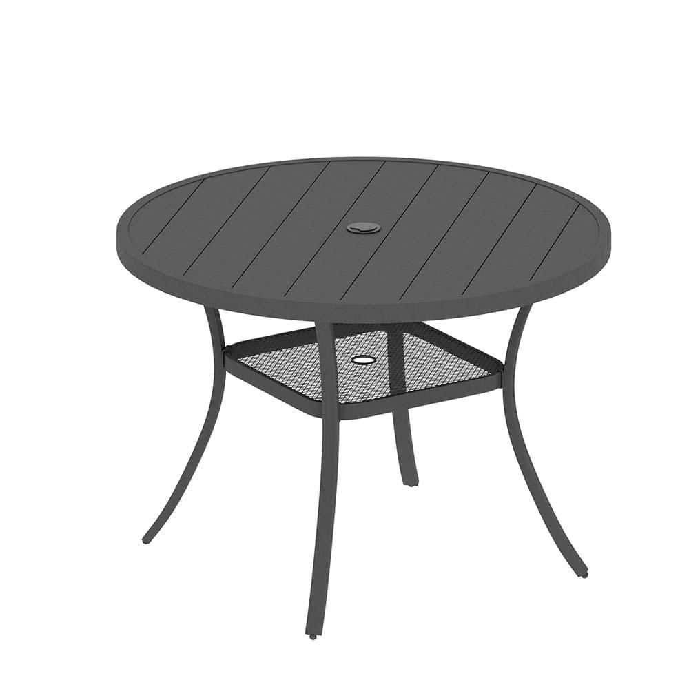 Dark Gray Round Metal Outdoor Dining Table with Umbrella Hole and Storage Shelf for 4 People price history on PriceWatchPro