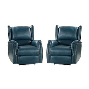 Eduardo Turquoise Genuine Leather Power Recliner with Wingback Design (Set of 2)