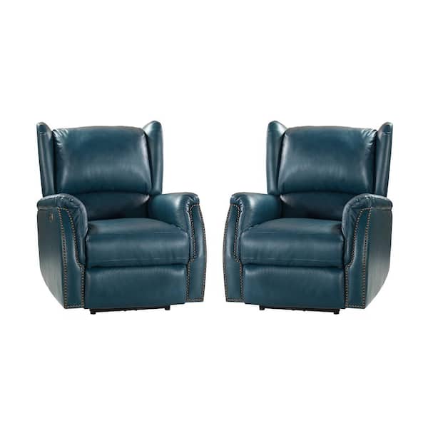 JAYDEN CREATION Eduardo Turquoise Genuine Leather Power Recliner with Wingback Design (Set of 2)