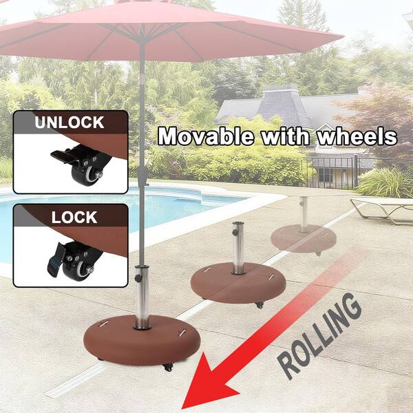 86 lbs. brown patio umbrella base with hidden wheels YLLN 86 lbs. Outdoor Patio Umbrella Base with Wheels, Heavy Duty Weighted Free-Standing Design for Stability in Terracotta