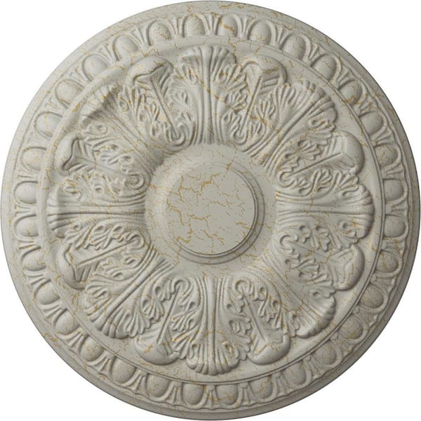 Ekena Millwork 1-1/2 in. x 15-3/4 in. x 15-3/4 in. Polyurethane Colton Ceiling Medallion, Pot of Cream Crackle