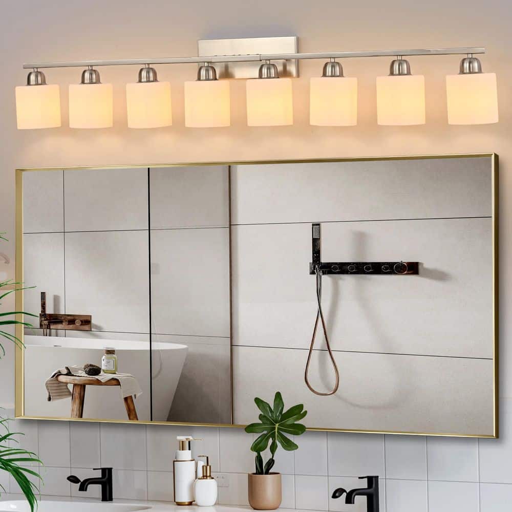 52 in. 8-Light Chrome Modern Bathroom Vanity Light Fixture with Milky White Frosted Glass Shades price history on PriceWatchPro