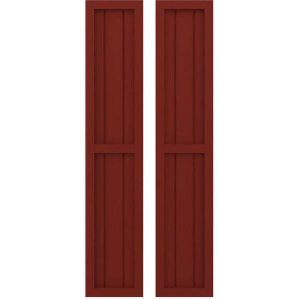 Ekena Millwork 10-1/2-in W x 54-in H Americraft 3 Board Exterior Real Wood Two Equal Panel Framed Board and Batten Shutters Pepper Red