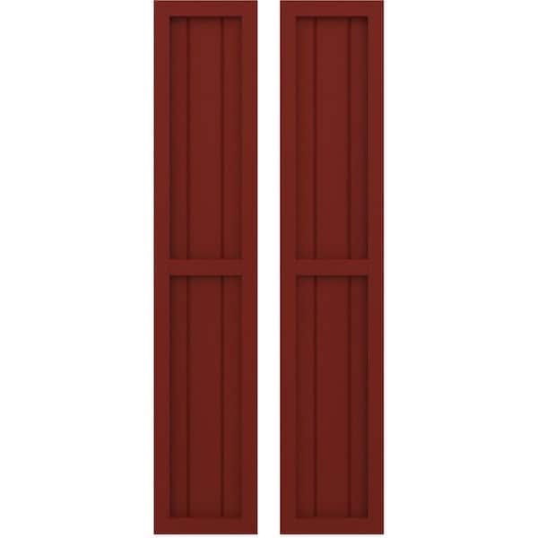 Ekena Millwork 10-1/2 in. W x 73 in. H Americraft 3-Board Exterior Real Wood 2 Equal Panel Framed Board and Batten Shutters Pepper Red