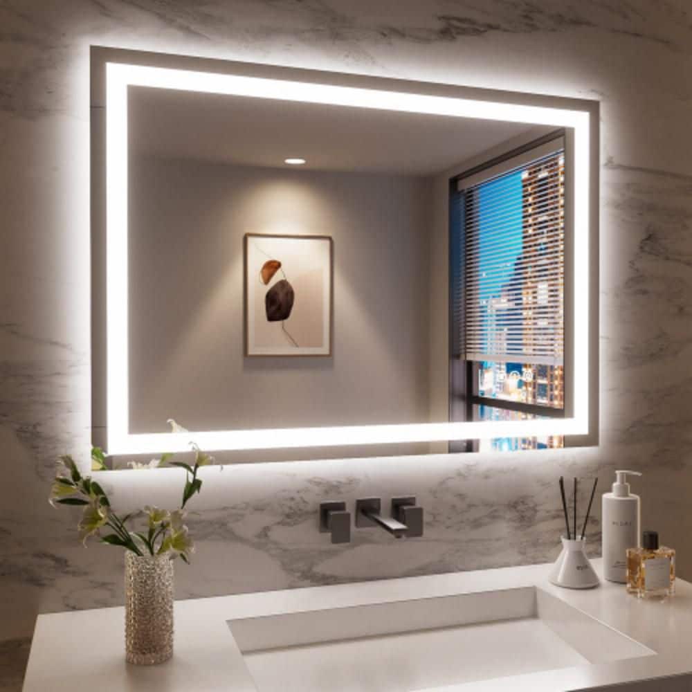 48 in. W x 36 in. H Rectangular LED Frameless Wall Bathroom Vanity Mirror with Anti-Fog, Front/Backlight Tempered Glass price history on PriceWatchPro