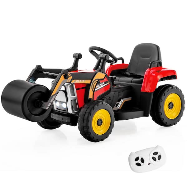 Costway Kids Ride On Roller 12-Volt Electric Tractor Remote with Music and LED Light Red