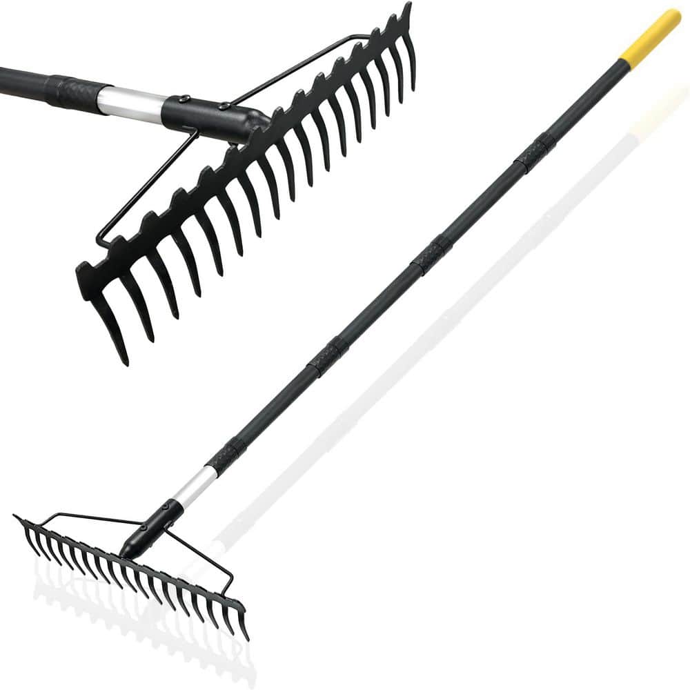 Misopily 68 in. Steel Handle Garden Rake Heavy Duty Dual-Sided Steel ...