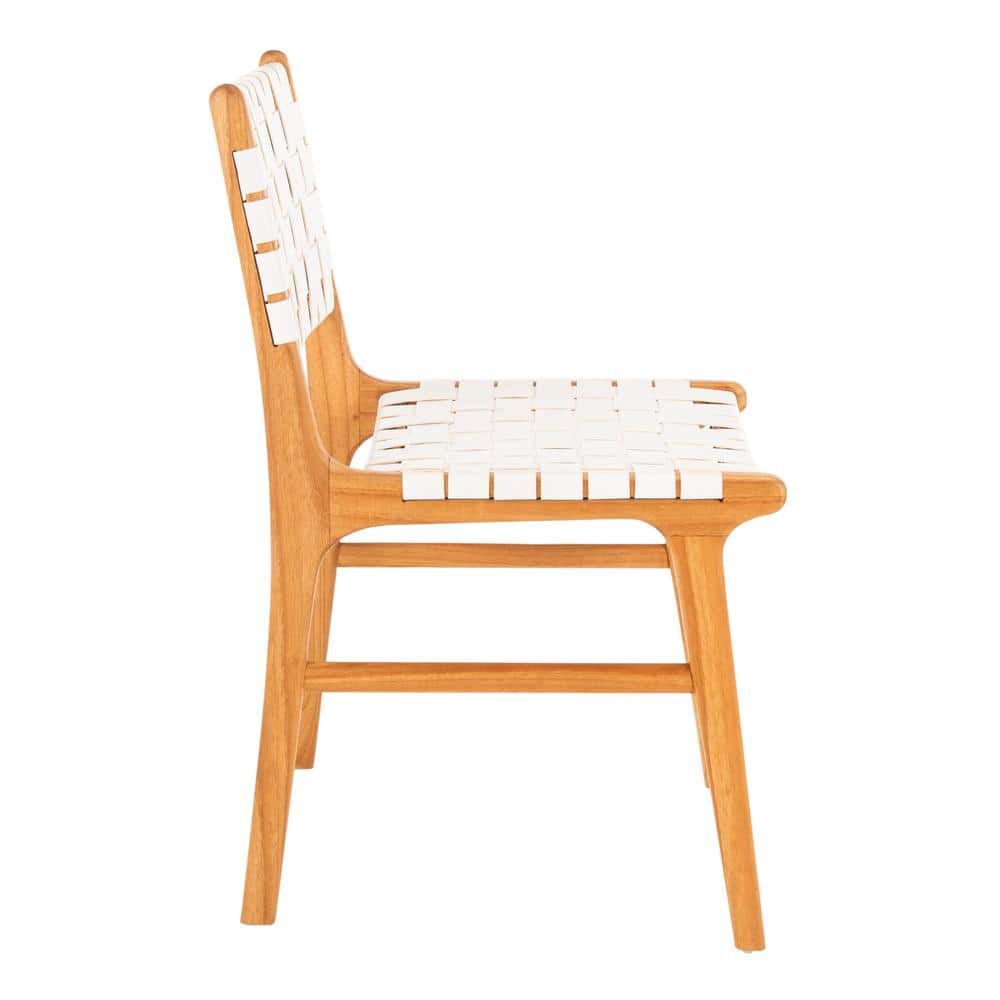Taika White and Natural Woven Leather Dining Chair Set
