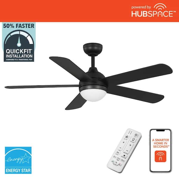 Morland 52 in. Smart Indoor/Covered Outdoor Matte Black Ceiling Fan with Remote and Integrated LED Powered by Hubspace