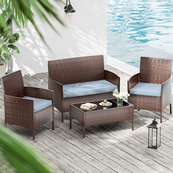 36 in. x 18 in. (3-Piece) Outdoor Patio Replacement Seat Cushions Fit for Loveseat Sofa Lounge Chair Furniture Sky Blue