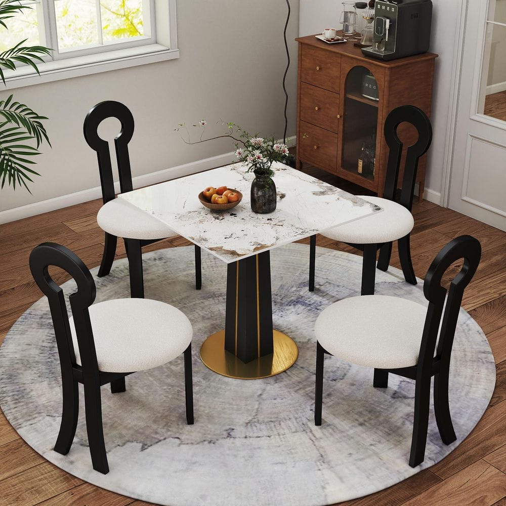 Pandora Marble Top 33.46 in. Solid wood Pedestal Base Square Conversation Dining Table with 2 Chairs (Seats 3) price history on PriceWatchPro