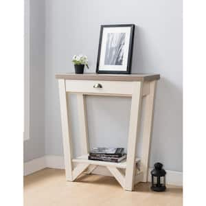 Vesperia 31.25 in. Ivory and Brown Rectangle Wood Console Table with 1-Shelf