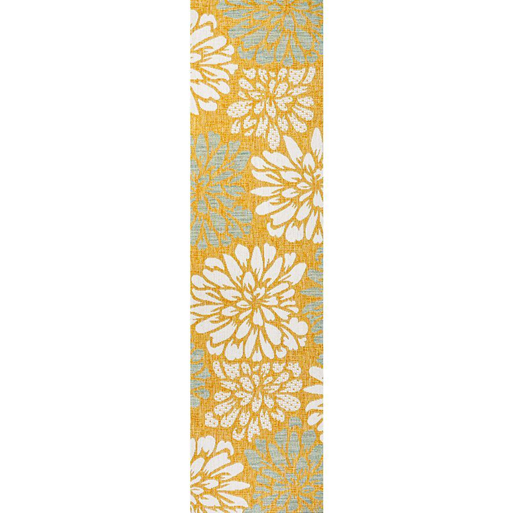 Reversible Floral Yellow/Cream Synthetic Indoor/Outdoor Area Rug