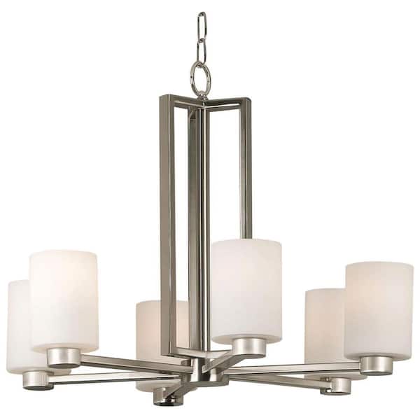 Kenroy Home Encounters 6-Light Brushed Steel Chandelier with Glass Shade