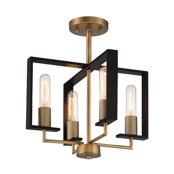 Chicago PM 15 in. 4-Light Old Satin Brass Modern Entryway Semi-Flush Mount with No Bulbs Included