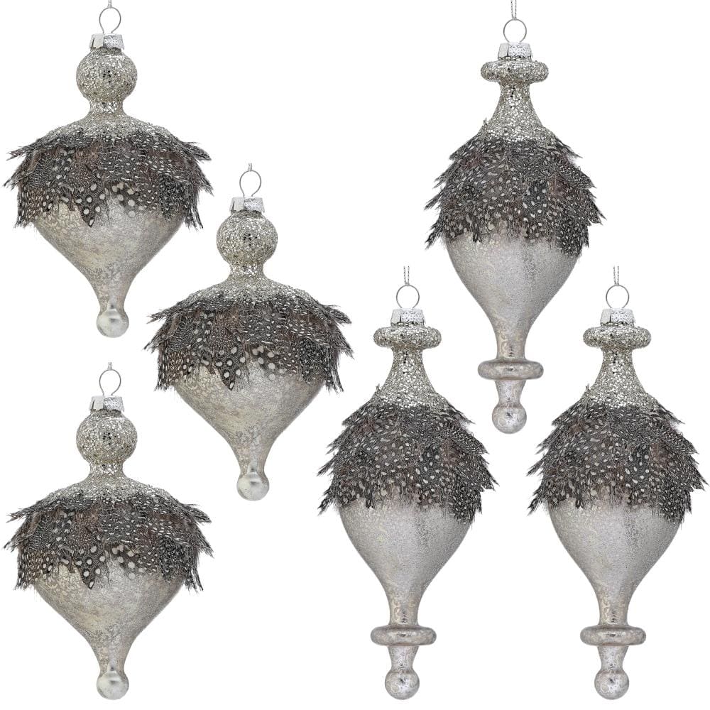 "6-7.5"" Glass Glitter With Feather Finial Ornament Set of 6" price history on PriceWatchPro