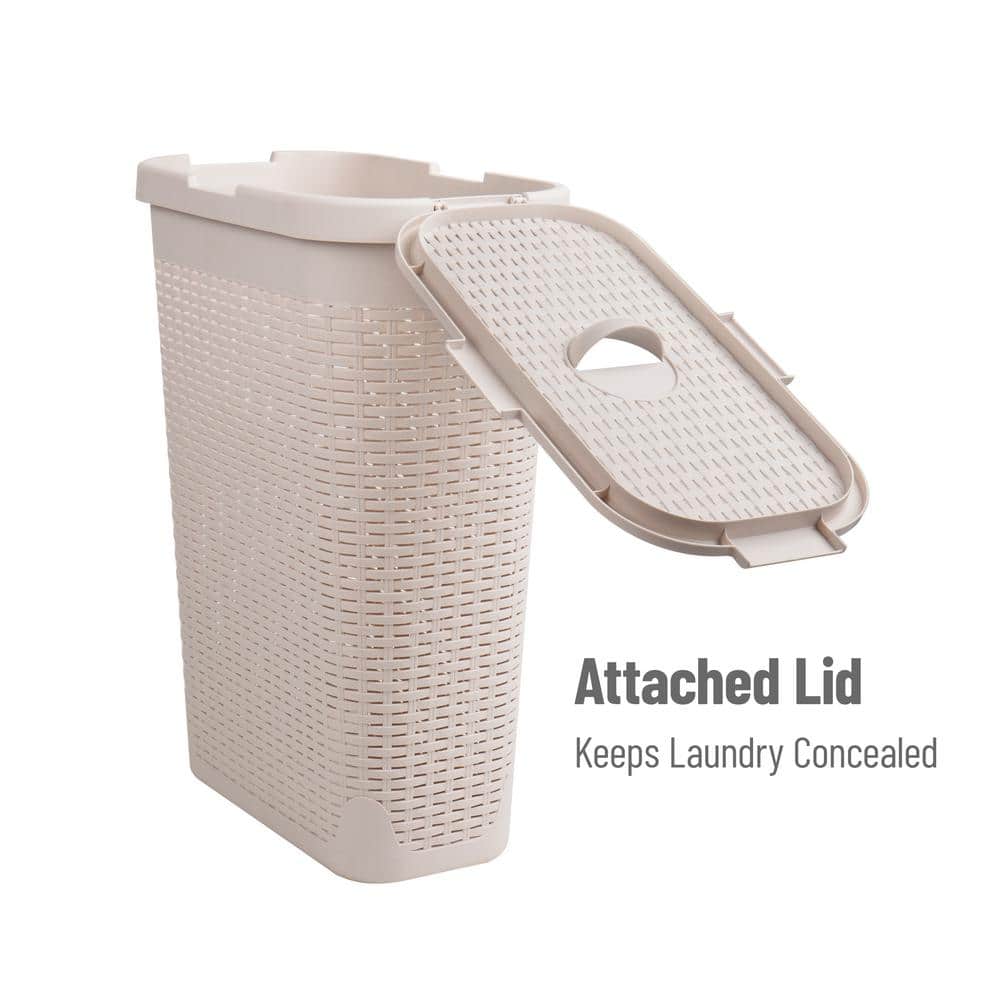 Ivory Rectangular Wicker Collapsible Laundry Hamper with Lid