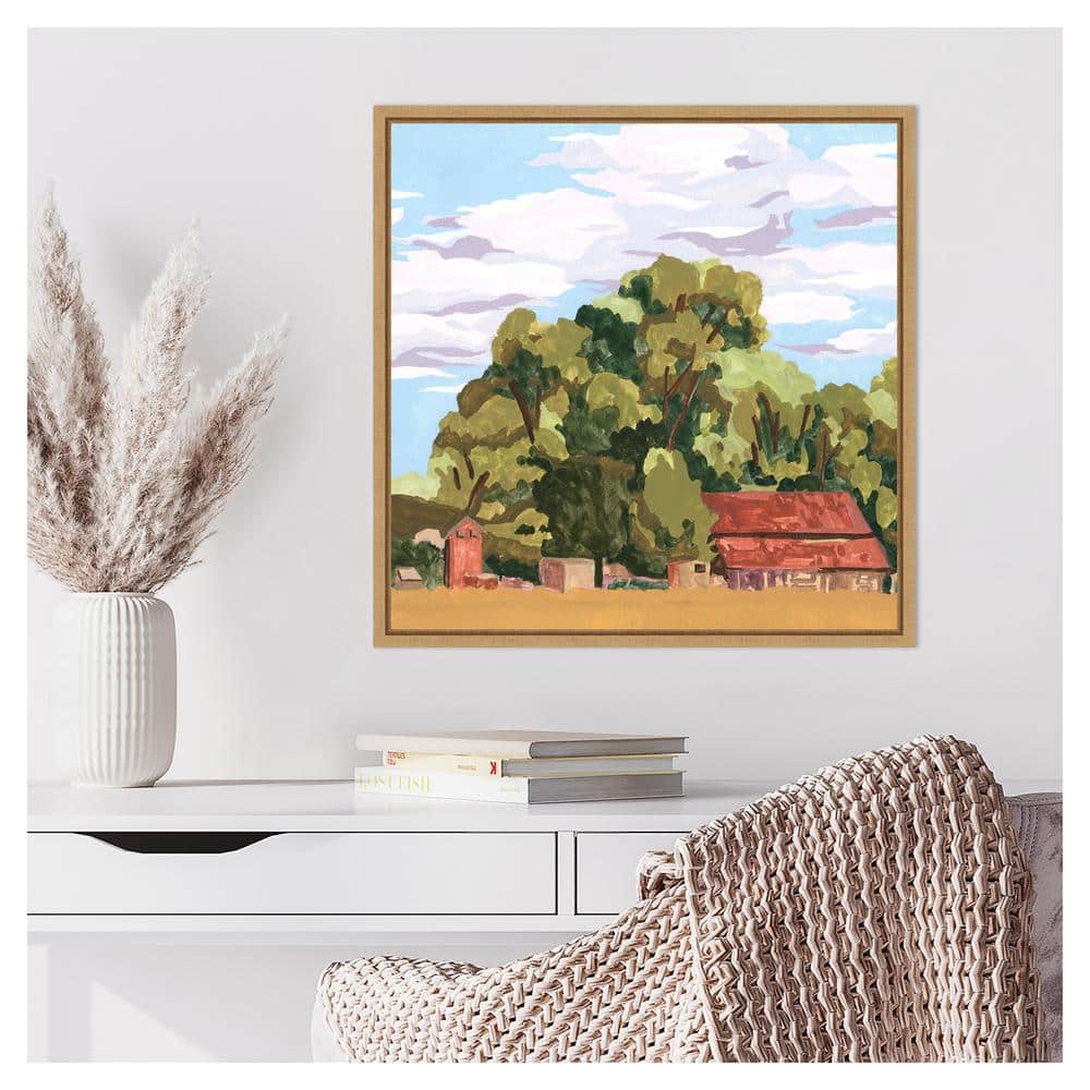 House in Village II Realism Art Canvas Print with Maple Frame