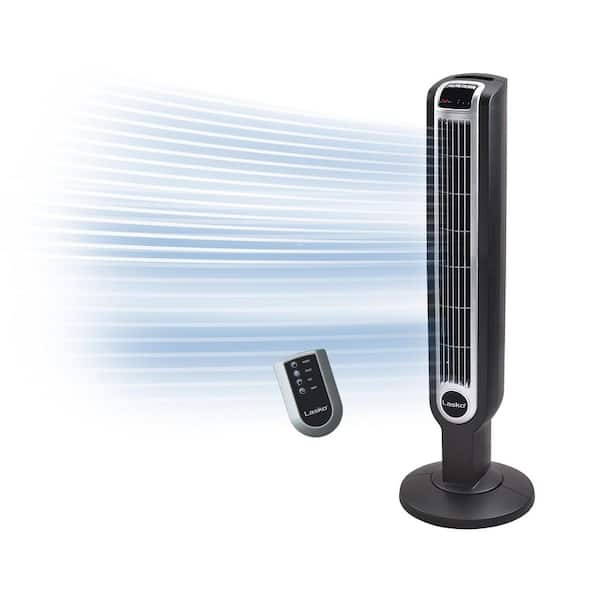 Lasko 36 in 3 Speed Black Oscillating Tower Fan with Programmable Timer and Remote Control