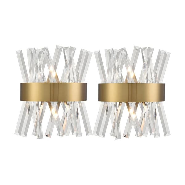 9 in. 2-Light Brass Modern Wall Sconce with Standard Shade