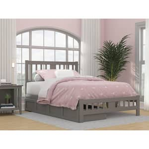 Tahoe Grey Full Solid Wood Storage Platform Bed with Footboard and 2 Drawers