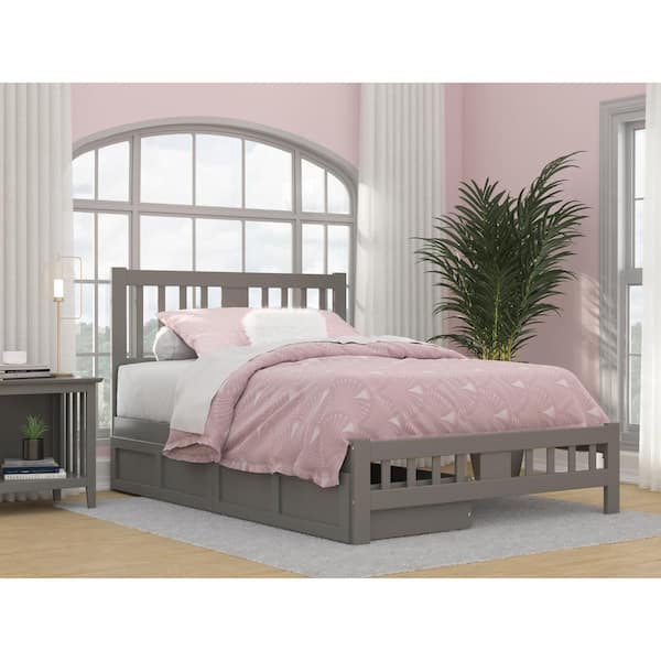 AFI Tahoe Grey Full Solid Wood Storage Platform Bed with Footboard and 2 Drawers