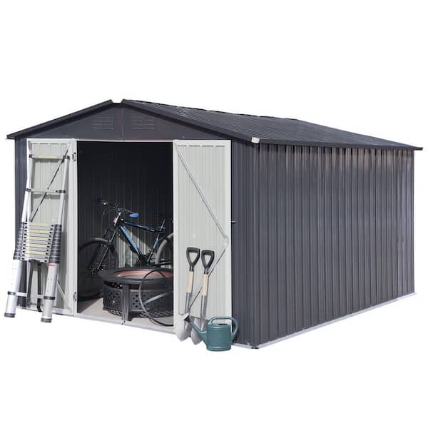 Dark Gray 8 ft. W x 10 ft. D Outdoor Storage Metal Shed with Vents and Double Lockable Doors (80 sq. ft.)