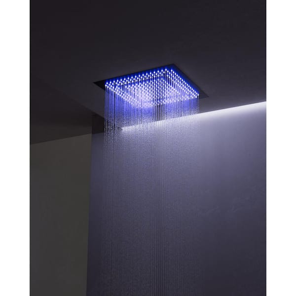 7-Spray 20 in. Flush Ceiling Mount Fixed and Handheld Dual Shower Head with LED in Matte Black (Valve Included)