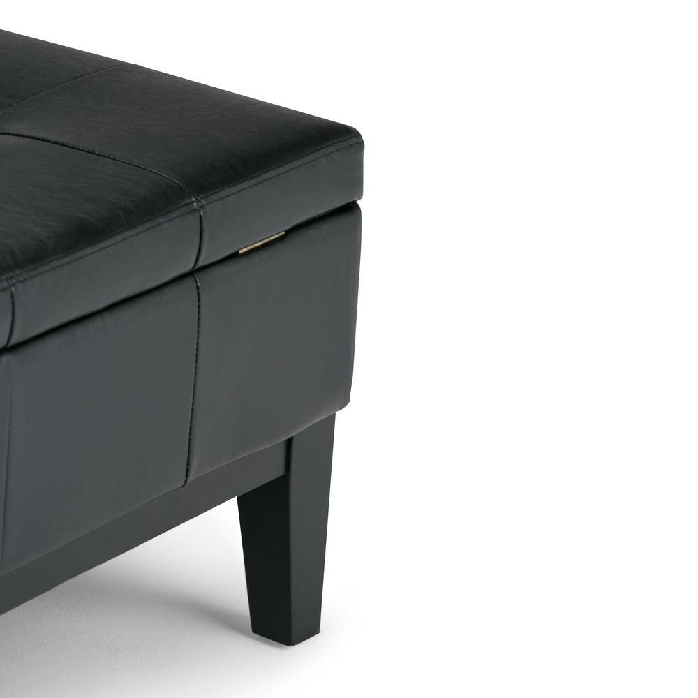 Midnight Black Tufted Faux Leather Cocktail Storage Ottoman