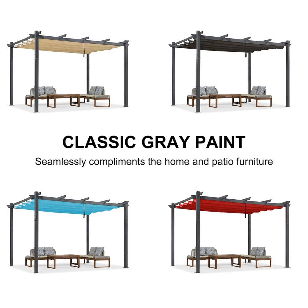 Gray Aluminum 9.5' x 13' Retractable Pergola with Canopy