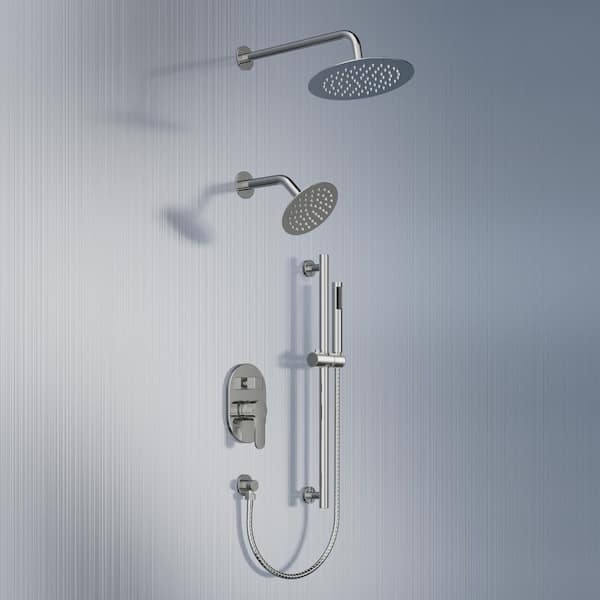 Crozet 3-Spray Wall Mount Dual Fixed and Handheld Shower Head Shower Faucet Hand Shower 2.5 GPM in Polished Chrome