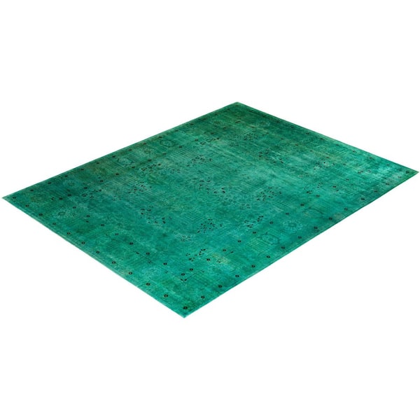 Overdyed Green 9 ft. x 12 ft. Solid Wool Indoor Area Rug