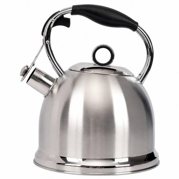 10-Cup Food Grade Stainless Steel Whistling Induction Stovetop Tea Kettle in Silver with 1-Hand Trigger Mechanism