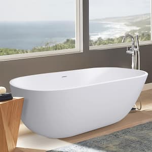 55 in. x 29.5 in. Soaking Freestanding Oval Bathtub with Slotted Overflow, Chrome Pop-Up Drain Anti-Clogging Matte White