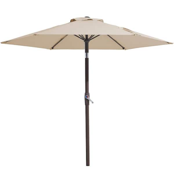 Unbranded 7.5 ft. Iron Market Tilt Patio Umbrella in Tan with Push Button Tilt